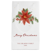 Vrolijk Kerstfeest Rode Poinsettia Wit Klein Cadeauzakje (Voorkant)