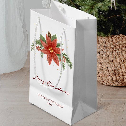 Vrolijk Kerstfeest Rode Poinsettia Wit Klein Cadeauzakje