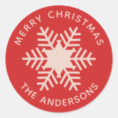 vrolijk kerstfeest. Rode roze sneeuwvlok Feestdage Ronde Sticker (Voorkant)