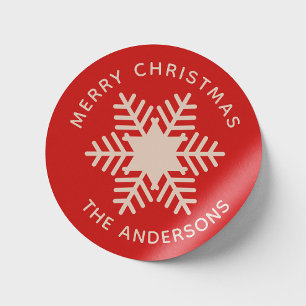 vrolijk kerstfeest. Rode roze sneeuwvlok Feestdage Ronde Sticker