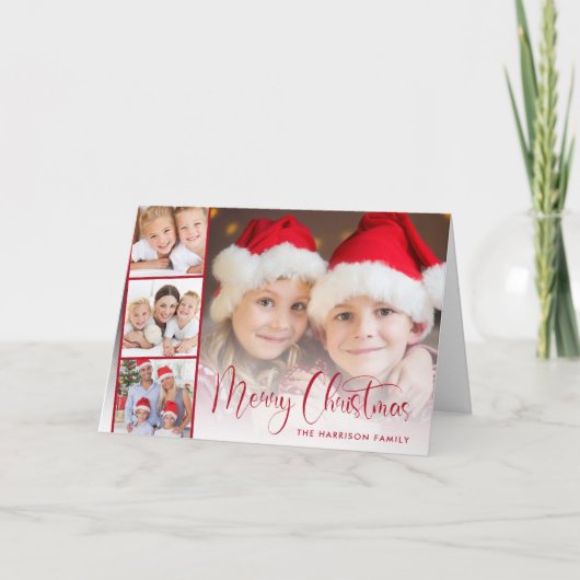Vrolijk Kerstfeest Rode Script Fotostrip Feestdagen Kaart (Voorkant)