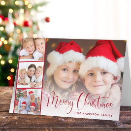 Vrolijk Kerstfeest Rode Script Fotostrip Feestdagen Kaart