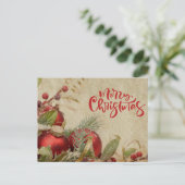 Vrolijk kerstfeest rode sierplanten en bessen feestdagenkaart (Staand voorkant)