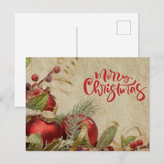 Vrolijk kerstfeest  rode sierplanten en bessen feestdagenkaart (Voorkant / Achterkant)