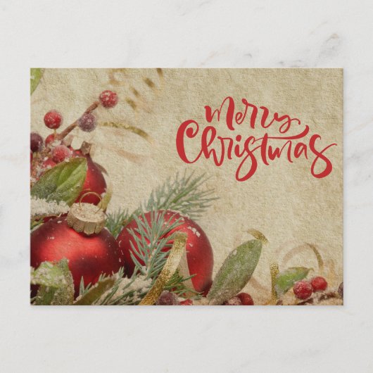 Vrolijk kerstfeest rode sierplanten en bessen feestdagenkaart (Voorkant)