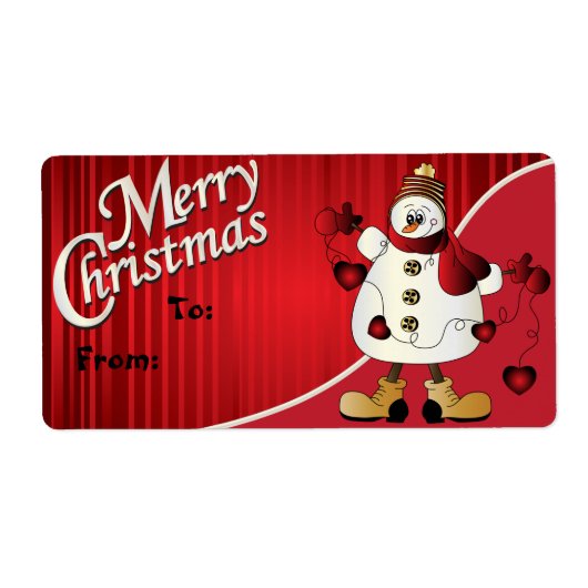 Vrolijk Kerstfeest Rode Sneeuwman Gift Label (Voorkant)