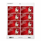Vrolijk Kerstfeest Rode Sneeuwman Gift Label (Full Sheet)