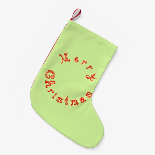 Vrolijk Kerstfeest Rode Stof Font Licht Groen Kleine Kerstsok (Voorkant (Hangend))