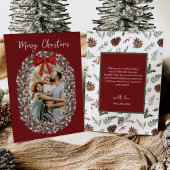 Vrolijk Kerstfeest Rode strik Foto Vakantie Kaart