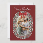 Vrolijk Kerstfeest Rode strik Foto Vakantie Kaart (Voorkant)