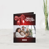 Vrolijk Kerstfeest rode strik fotokaart jaar in re Feestdagen Kaart (Voorkant)