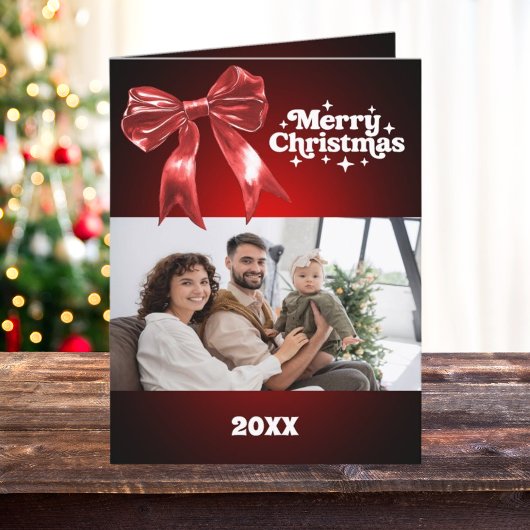 Vrolijk Kerstfeest rode strik fotokaart jaar in re Feestdagen Kaart