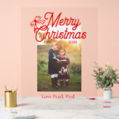 Vrolijk Kerstfeest rode strik kinder foto modern e Acryl Bord (Huwelijk)