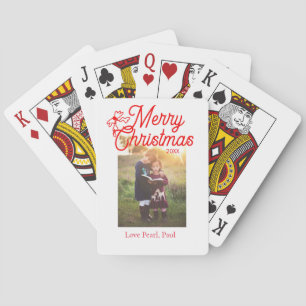 Vrolijk Kerstfeest rode strik kinder foto modern e Pokerkaarten