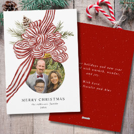 Vrolijk Kerstfeest Rode strik Ornament Familiefoto Feestdagenkaart