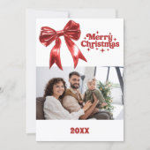 Vrolijk Kerstfeest rode strik retro foto kaart (Voorkant)