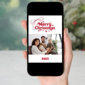 Vrolijk Kerstfeest rode strik retro foto kaart