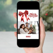 Vrolijk Kerstfeest rode strik retro foto kaart