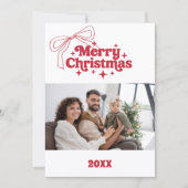 Vrolijk Kerstfeest rode strik retro foto kaart (Voorkant)