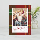 Vrolijk Kerstfeest Rode Tartan Kerst Plaid Feestdagenkaart (Staand voorkant)