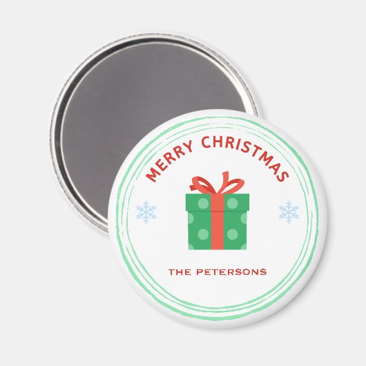 Vrolijk Kerstfeest rode tekst geschenkdoos op wit Magneet (Voorkant / Achterkant)