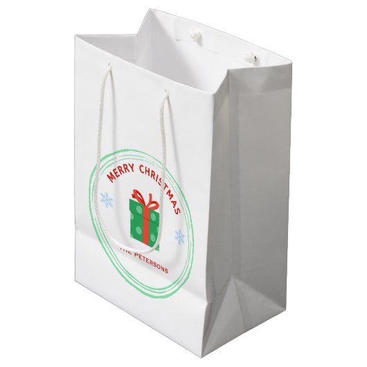 Vrolijk Kerstfeest rode tekst geschenkdoos op wit Medium Cadeauzakje (Voorkant Gekanteld)