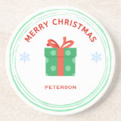 Vrolijk Kerstfeest rode tekst geschenkdoos op wit Zandsteen Onderzetter (Voorkant)