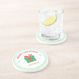 Vrolijk Kerstfeest rode tekst geschenkdoos op wit Zandsteen Onderzetter