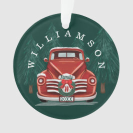 Vrolijk Kerstfeest  Rode Truck Familiefoto Ornament