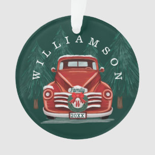 Vrolijk Kerstfeest  Rode Truck Familiefoto Ornament