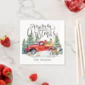 vrolijk kerstfeest |  rode truck gepersonaliseerd servet (Insitu)