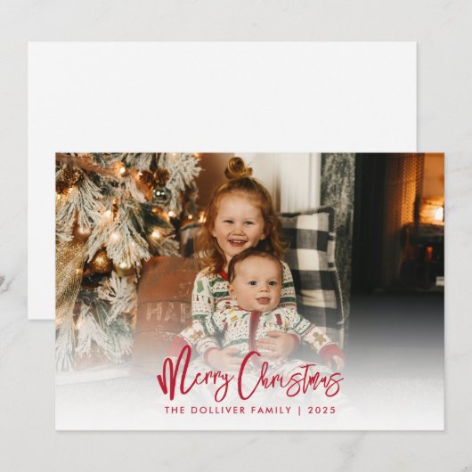 Vrolijk Kerstfeest Rode Typografie Foto Feestdagenkaart (Voorkant / Achterkant)