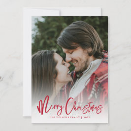 Vrolijk Kerstfeest Rode Typografie Foto Feestdagenkaart