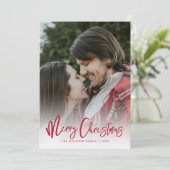 Vrolijk Kerstfeest Rode Typografie Foto Feestdagenkaart (Staand voorkant)