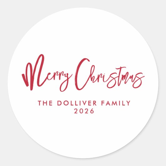 vrolijk kerstfeest | rode typografie ronde sticker (Voorkant)