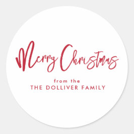 vrolijk kerstfeest | rode typografie ronde sticker