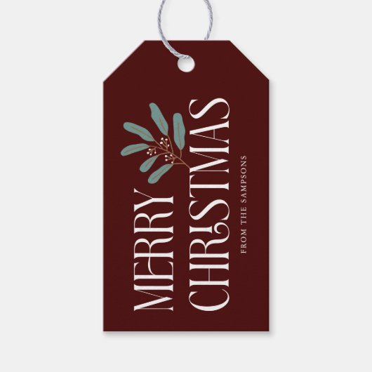 Vrolijk Kerstfeest Rode Vakantie Botanisch Cadeaulabel (Voorkant)