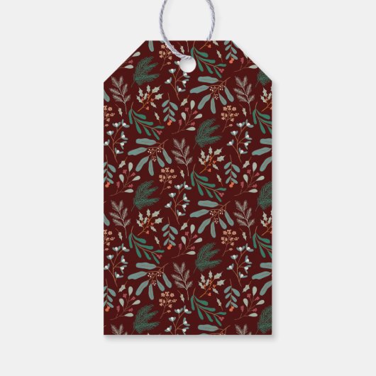 Vrolijk Kerstfeest Rode Vakantie Botanisch Cadeaulabel (Achterkant)