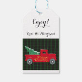 Vrolijk kerstfeest, Rode vrachtwagen met kerstboom Cadeaulabel (Voorkant)