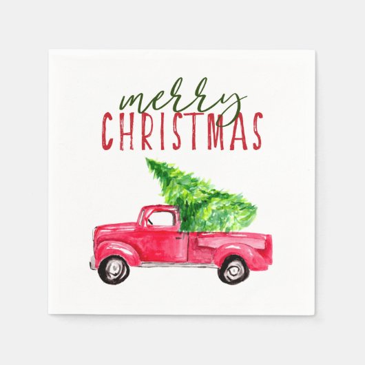 Vrolijk Kerstfeest Rode Vrachtwagen Pine Tree Rust Servet (Voorkant)