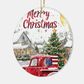 Vrolijk Kerstfeest Rode Vrachtwagen Vakantie Ornam Keramisch Ornament (Links)