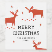 vrolijk kerstfeest. Rode winter bosrijke rendieren Wijn Etiket (Enkel label)