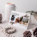 Vrolijk kerstfeest Rode winter Botanische foto Ho Feestdagen Kaart<br><div class="desc">Op zoek naar een unieke vakantiekaart die echt opvalt? Bekijk onze favoriete kerstwarme rode winter botanische Kaart van de fotofeestdag! Deze mooie kaart bevat drie van je favoriete foto's, omgeven door feestelijke rode en groene wintermotieven. De moderne kalligrafie voltooit de blik, makend deze één vakantiekaart die zeker is om indruk...</div>