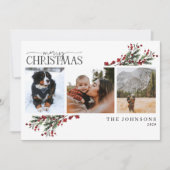 Vrolijk kerstfeest Rode winter Botanische foto Ho Feestdagenkaart (Voorkant)