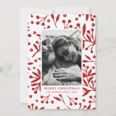 Vrolijk kerstfeest. Rode winterflorale botanische  Feestdagenkaart (Voorkant)