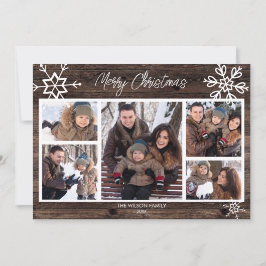 Vrolijk kerstfeest Roestische foto's Collage famil Feestdagenkaart (Voorkant)