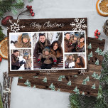 Vrolijk kerstfeest Roestische foto's Collage famil Feestdagenkaart<br><div class="desc">Deel uw herinneringen met familie en vrienden met deze bijtende pines vakantiekaart. De tekst bevat de woorden "Vrolijk kerstfeest" in bewerkbare tekst die u kunt personaliseren. Geef vijf van je favoriete foto's een persoonlijk tintje. De kaart keert terug naar een mooi winterpijnpatroon in de waterverf.</div>