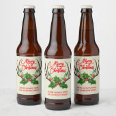 Vrolijk kerstfeest Roeustige Antlers Bier Etiket (Flessen)