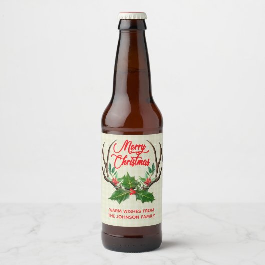 Vrolijk kerstfeest Roeustige Antlers Bier Etiket (Voorkant)