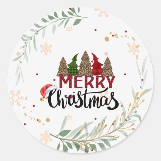 Vrolijk kerstfeest ronde sticker (Voorkant)